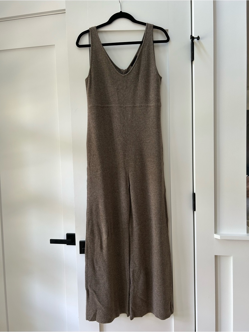 Hatch Sleeveless Wool/Cashmere V-Neck Wide-Leg Jumpsuit in Taupe - maternity